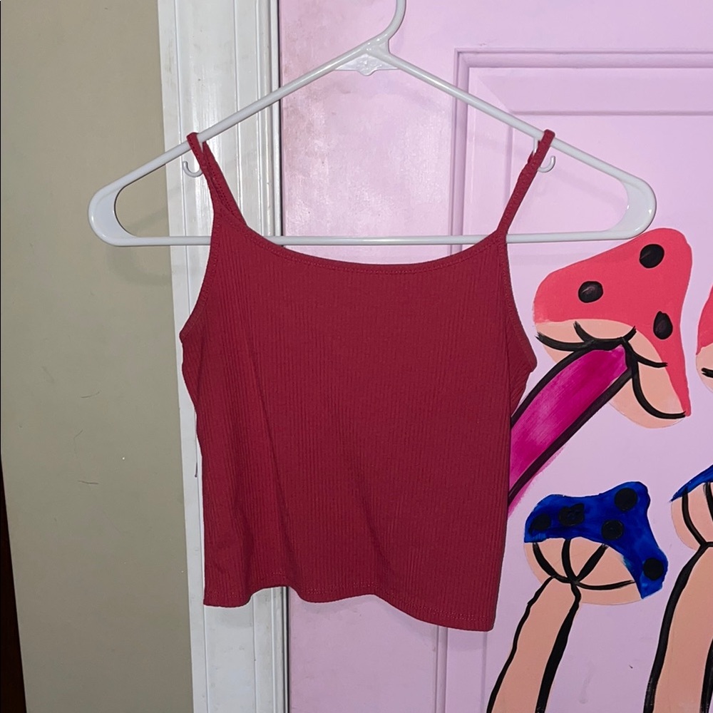Women's Red Ribbed Tank Top